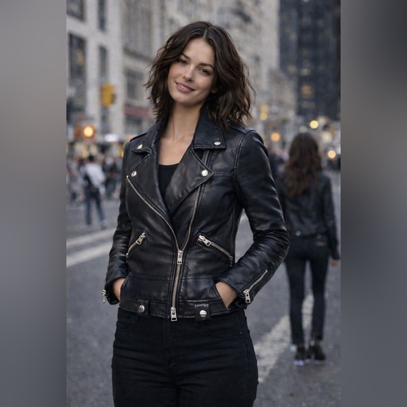 ALLSAINTS Leather Biker Moto Jacket Estae Black Sheep Leather –Size 4 - Picture 16 of 16